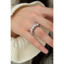 Sunshine Swarovski 5 Taşlı 925 Ayar Rodyum Kaplamalı Gümüş Yüzük