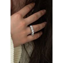 Sunshine Swarovski 5 Taşlı 925 Ayar Rodyum Kaplamalı Gümüş Yüzük