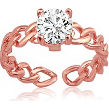 Sunshine 925 Ayar Rose Kaplamalı Beyaz Tek Taş Gümüş Yüzük