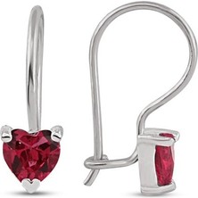 Sunshine 925 Ayar Rodyum Kaplamalı Kalp Kesim Ruby Taşlı Gümüş Küpe