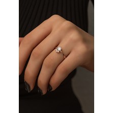 Sunshine 925 Ayar Rose Kaplamalı Yuvarlak Beyaz Taşlı Minimal Zarif Gümüş Yüzük