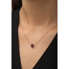 Sunshine 925 Ayar Rose Kaplamalı Lacivert Mineli Nazar Gözlü Top Zincirli Gümüş Kolye