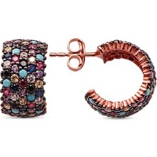 Sunshine 925 Ayar Rose Kaplamalı 5 Sıralı Multicolour Taşlı Halka Gümüş Küpe