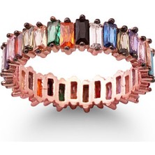 Sunshine 925 Ayar Rose Kaplamalı Multicolor Baget Taşlı Gümüş Yüzük
