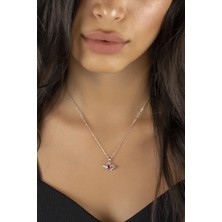 Sunshine 925 Ayar Rodyum Kaplamalı Ruby Taşlı Kuş Tasarımlı Gümüş Kolye