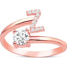 Sunshine 925 Ayar Rose Kaplamalı Beyaz Taşlı Z Harfi Gümüş Yüzük