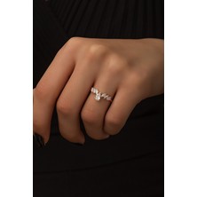 Sunshine 925 Ayar Rose Kaplamalı Beyaz Damla Taşlı Taç Gümüş Yüzük