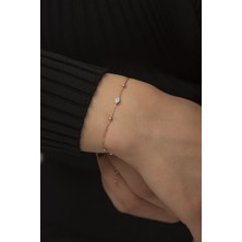 Sunshine 925 Ayar Rose Kaplamalı Top Zincirli Mavi Nazar Göz Gümüş Bileklik