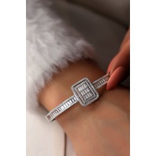 Sunshine Euro Star 925 Ayar Zarif Trapez Baget Taşlı Gümüş Kelepçe Bileklik