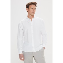 Altınyıldız Classics Erkek Beyaz Slim Fit Dar Kesim Düğmeli Yaka %100 Pamuk Gömlek