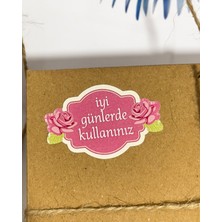 Butik Sosyetik Iyi Günlerde Kullanınız Güllü Özel Kesim Yapışkanlı Etiket 32X50 mm 63 Adet