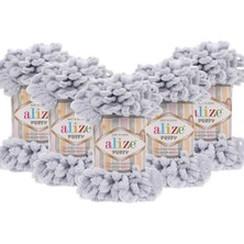 Alize Puffy El Örgü Ipliği 5'li Paket - 416 Gri - 100 Gr. 9 Mt. Parmak Örgü Ipi