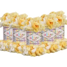 Alize Puffy Color El Örgü Ipliği 5'li Paket - 5921 Sarı - 100 Gr. 9 Mt. Parmak Örgü Ipi