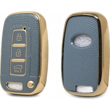 Skilit Samsun Oto Kilit Hyundai IX35 Santa Fe Sonata Elantra Smart Kumanda Kılıfı Oto Anahtarlık 3 Tuş Deri Desenli Gri