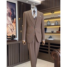 Terzi Adem Altun İtalyan stil slim fit erkek ceket yelek pantolon takım elbise kahverengi T11552