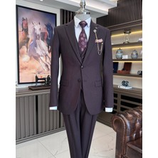 Terzi Adem Altun İtalyan stil ceket yelek pileli pantolon takım elbise bordo T11305