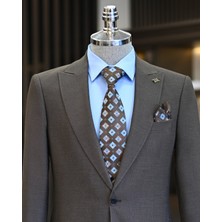 Terzi Adem Altun İtalyan stil slim fit erkek ceket yelek pantolon takım elbise kahverengi T11021