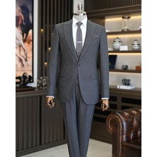 Terzi Adem Altun İtalyan stil slim fit erkek ceket yelek pantolon takım elbise gri T11025