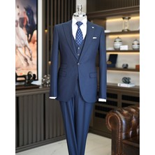 Terzi Adem Altun İtalyan stil slim fit ceket yelek pantolon takım elbise lacivert T11477
