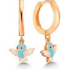 Serra Jewels Gümüş Rose Mavi Renkli Sallantılı Kuş Kadın Küpe