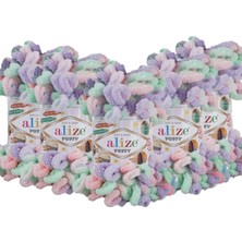 Alize Puffy Color El Örgü Ipliği 5'li Paket - 5938 Su Yeşili Mor - 100 Gr. 9 Mt. Parmak Örgü Ipi