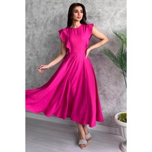 Julude Fuşya Kadın Bisiklet Yaka Kiloş Elbise P-00003873