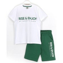 DobaKids Rise Enjoy Slogan Baskılı Erkek Çocuk Yazlık 2'li Takım 8-15 Yaş Beyaz Yeşil 001-0001883