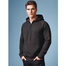 Qmari Yarım Fermuarlı Kapüşonlu Sweatshirt Raglan Uzun Kollu - 3iplik Pamuklu Standart Fit HOD5059