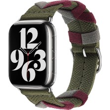 Mobicas Apple Watch 5 (44MM) Için Sarmal Örgü Tasarımlı Kumaş Kordon-97 Haki