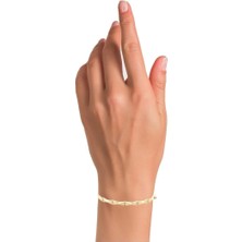 Altınöz Mücevherat Zirkon Taşlı Köşeli Model Modern Tarz Yeşil Altın Kelepçe Bileklik