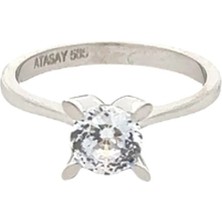 Altınöz Mücevherat Swarovski Taşlı Badem Tırnak Klasik Tektaş Beyaz Altın Yüzük