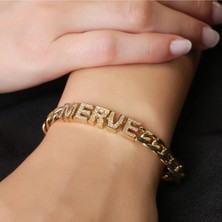 Altınöz Mücevherat Zirkon Taşlı Oynak Harf Isimli Yeşil Altın Bileklik