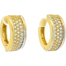 Altınöz Mücevherat Zirkon Taşlı Küçük ve Geniş Halka Altın Küpe