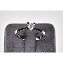 Altınöz Mücevherat Pırlanta Takoz Tırnak Klasik Tektaş Beyaz Altın Yüzük