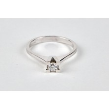 Altınöz Mücevherat Pırlanta Takoz Tırnak Klasik Tektaş Beyaz Altın Yüzük