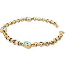 Altınöz Mücevherat Mine Üç Adet Nazarlıklı Klasik Zincir Yeşil Altın Bileklik