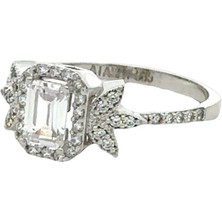 Altınöz Mücevherat Zirkon Baget Taşlı Kenarı Yaprak Desenli Beyaz Altın Yüzük