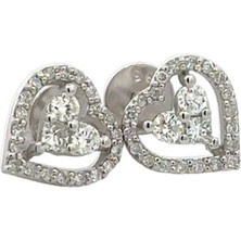 Altınöz Mücevherat Pırlanta Taşlı Kalp Modeli Dışı Çerçeveli Beyaz Altın Küpe