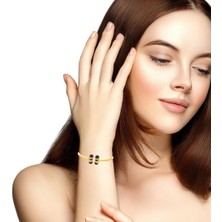 Altınöz Mücevherat Renkli Zirkon Taşlı Farklı Tasarım Şık Sarı Altın Kelepçe Bileklik