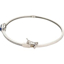 Altınöz Mücevherat Zirkon Taşlı Baget Safir Detaylı Beyaz Altın Kelepçe Bileklik