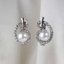 Altınöz Mücevherat Zirkon Taşlı Inci Detaylı Beyaz Küpe