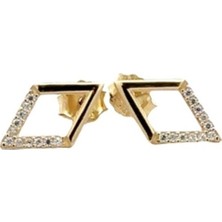 Altınöz Mücevherat Zirkon Taşlı Yan Kare Figürlü Altın Küpe