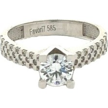 Altınöz Mücevherat Zirkon Kolları Taşlı Kalın Montör Beyaz Altın Yüzük