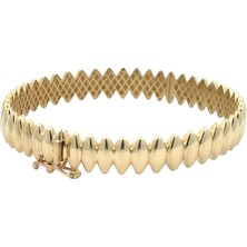 Altınöz Mücevherat Modern Tasarım Sıralı Arpa Dizim Model Yeşil Altın Kelepçe Bileklik