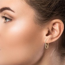 Altınöz Mücevherat Zirkon Taşlı Içinde Merdiven Tarz Dikdörtgen Altın Küpe