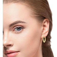 Altınöz Mücevherat Modern Dizayn Geniş Yüzeyi Tırtıklı Altın Küpe