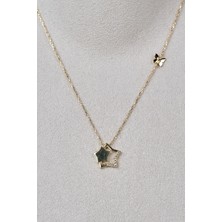 Altınöz Mücevherat Zirkon Taşlı Çift Yıldız Figürlü Altın Kolye