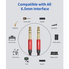 Jsaux 6.5mm To 6.5mm 1/4 Inç Gitar Enstrüman Kablosu Kırmızı Trs Stereo Ses Kablosu Erkek - Erkek Düz-Düz Elektro Gitar, Bas Gitar, Elektrik Mandolin Kablosu CM0007 3 Metre