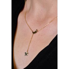 Altınöz Mücevherat Zirkon Taşlı Ay ve Yıldız Figürlü Altın Kolye