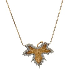 Altınöz Mücevherat Zirkon Taş Detaylı Yaprak Figürlü Altın Kolye